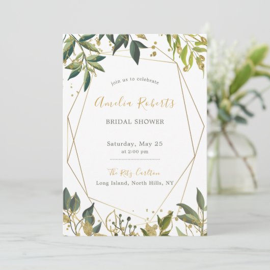 Elegant Greenery in Gold Floral Vrijgezellenfeest Kaart (Staand voorkant)