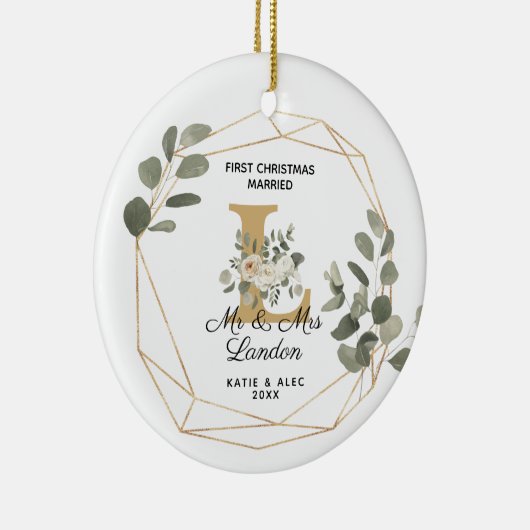 Elegant Greenery Initiaal 1e Kerstvrouw Keramisch Ornament (Rechts)