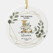 Elegant Greenery Initiaal 1e Kerstvrouw Keramisch Ornament (Voorkant)