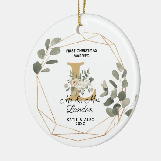 Elegant Greenery Initiaal 1e Kerstvrouw Keramisch Ornament (Links)