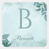 Elegant Greenery initiaal Square Sticker (Voorkant)