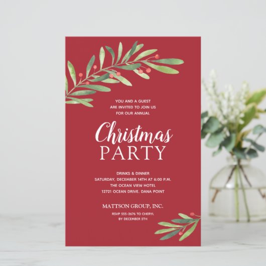 Elegant Greenery kerstbudgetuitnodigingen (Staand voorkant)