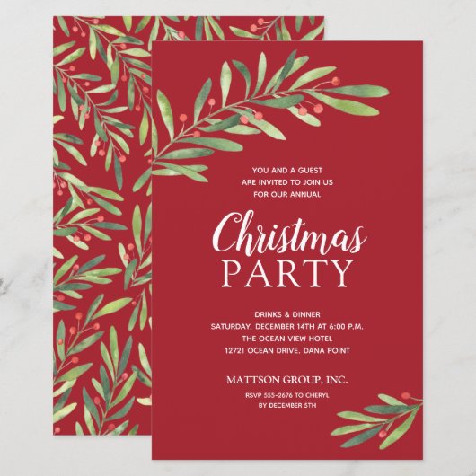 Elegant Greenery kerstbudgetuitnodigingen (Voorkant / Achterkant)