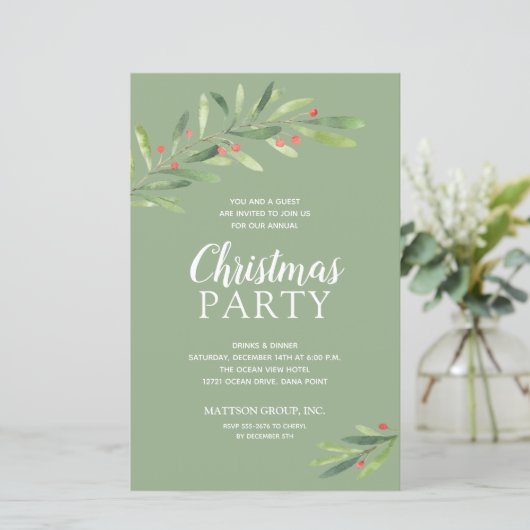 Elegant Greenery kerstbudgetuitnodigingen (Staand voorkant)