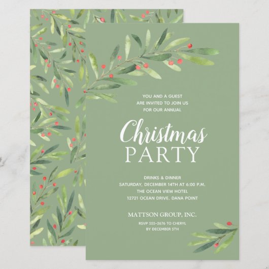 Elegant Greenery kerstbudgetuitnodigingen (Voorkant / Achterkant)