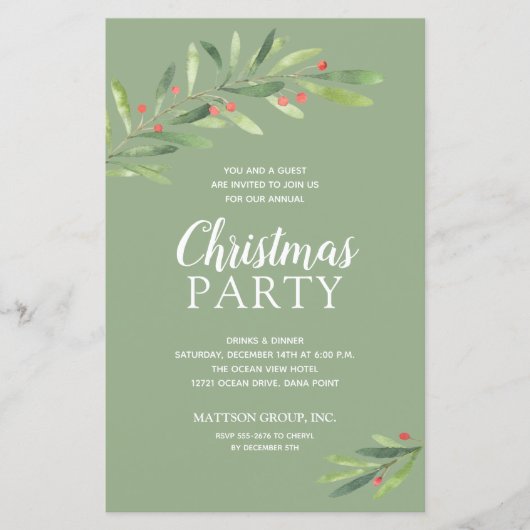 Elegant Greenery kerstbudgetuitnodigingen (Voorkant)