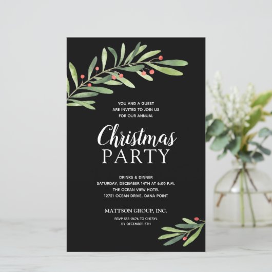 Elegant Greenery kerstbudgetuitnodigingen (Staand voorkant)