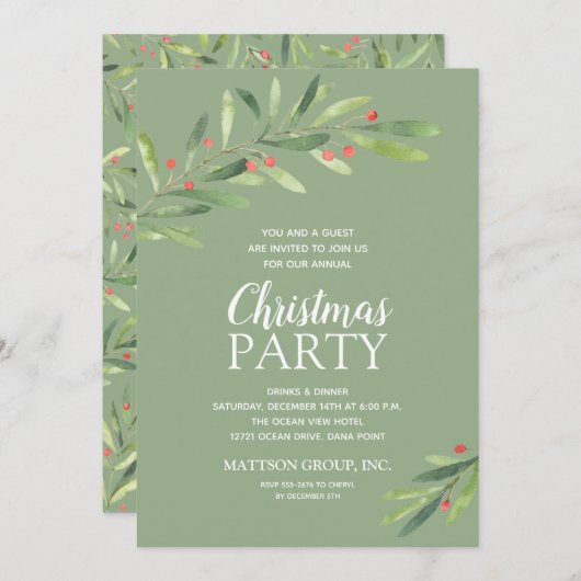 Elegant Greenery kerstfeestjes (Voorkant / Achterkant)