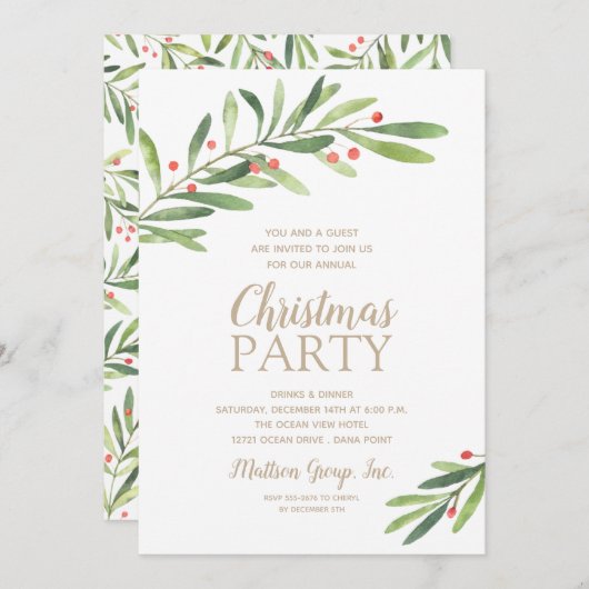 Elegant Greenery kerstfeestjes (Voorkant / Achterkant)