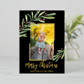 Elegant Greenery kerstfoto Folie Feestdagenkaart (Staand Voorkant)