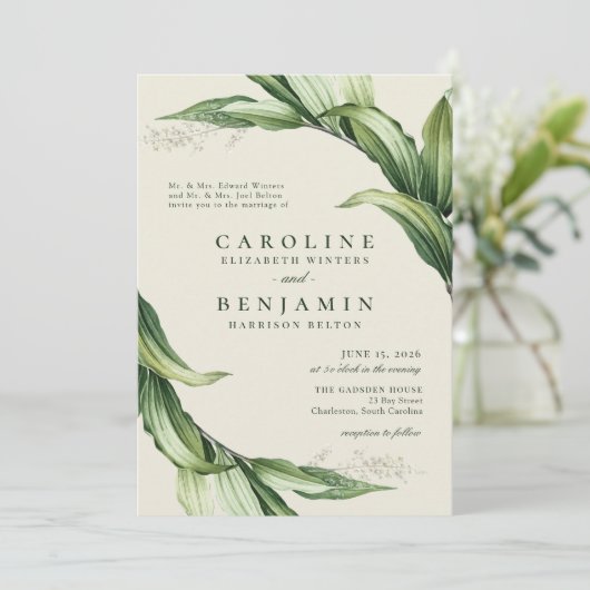 Elegant Greenery laat de tuintropische bruiloft ov Kaart (Staand voorkant)