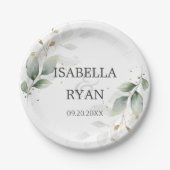 ELEGANT Greenery laat gouden bruiloft over Papieren Bordje (Voorkant)