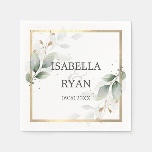 ELEGANT Greenery laat gouden bruiloft over Servet (Voorkant)