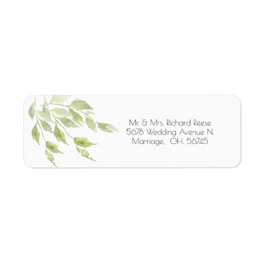 Elegant Greenery laat Waterverf Wedding Etiket (Voorkant)