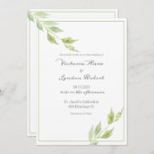 Elegant Greenery laat Waterverf Wedding Invitat Kaart (Voorkant / Achterkant)