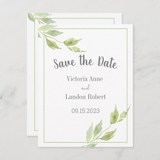 Elegant Greenery laat Waterverf Wedding Save The Date (Voorkant / Achterkant)