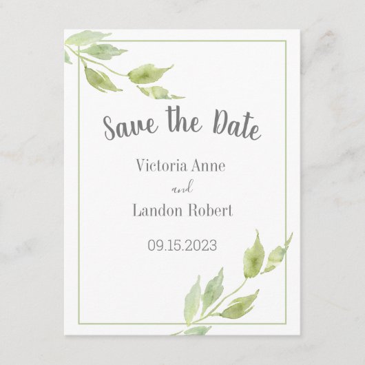 Elegant Greenery laat Waterverf Wedding Save The Date (Voorkant)