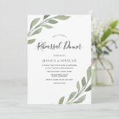 Elegant Greenery Leaf Rehearsal Dinner Invite Kaart (Staand voorkant)