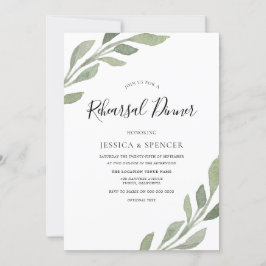Elegant Greenery Leaf Rehearsal Dinner Invite Kaart