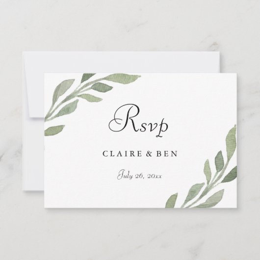 Elegant Greenery Leaf Wedding RSVP (Voorkant)