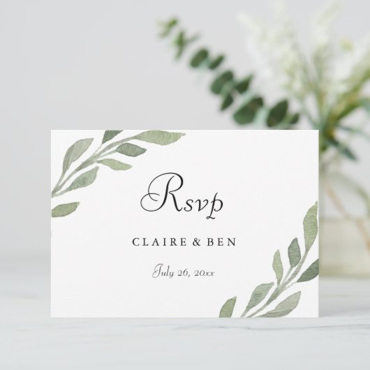 Elegant Greenery Leaf Wedding RSVP (Staand voorkant)