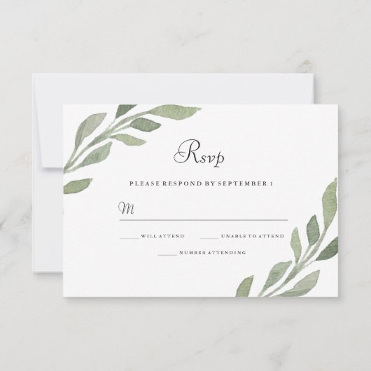 Elegant Greenery Leaf Wedding RSVP (Achterkant)