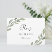 Elegant Greenery Leaf Wedding RSVP Kaartje (Staand voorkant)