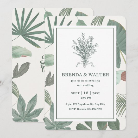 Elegant Greenery Leaves Botanical Sketch  Kaart (Voorkant / Achterkant)