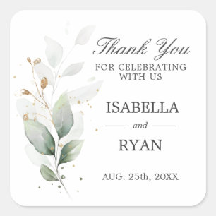 Elegant Greenery Leaves Gold Hartelijk dank Vierkante Sticker