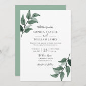 Elegant Greenery Leaves Spring Wedding Kaart (Voorkant / Achterkant)