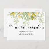 Elegant Greenery Lemon Waterverf Floral Moving Aankondigingskaart (Voorkant / Achterkant)