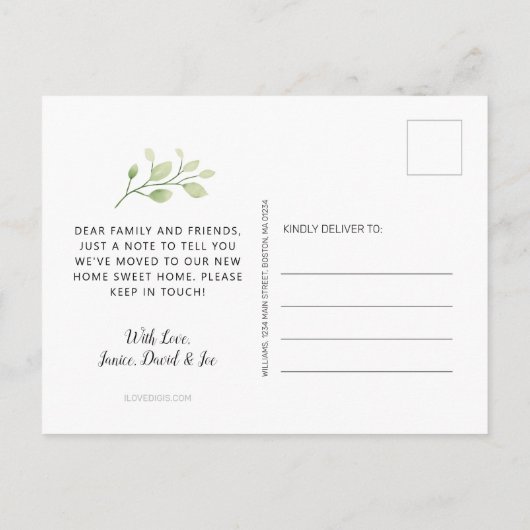 Elegant Greenery Lemon Waterverf Floral Moving Aankondigingskaart (Achterkant)