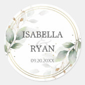 ELEGANT Greenery leveert Gold Wedding Ronde Sticker (Voorkant)