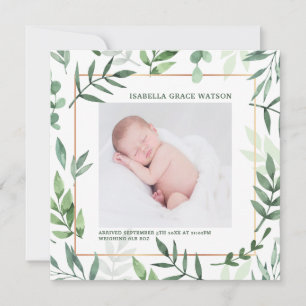 Elegant Greenery Lijst   Fotogeboorte Baby Aankondiging