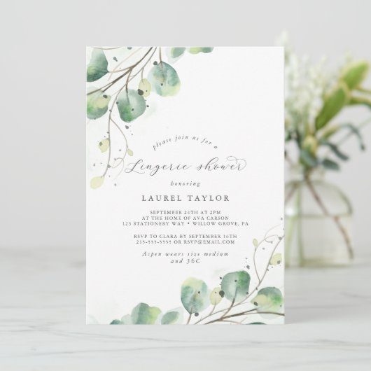 Elegant Greenery Lingerie Shower Invitation Kaart (Staand voorkant)