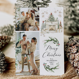 Elegant Greenery Mantel Vrolijk Kerstfeest 2 Foto Feestdagenkaart
