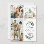 Elegant Greenery Mantel Vrolijk Kerstfeest 2 Foto Feestdagenkaart (Voorkant)
