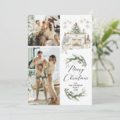 Elegant Greenery Mantel Vrolijk Kerstfeest 2 Foto Feestdagenkaart (Staand voorkant)