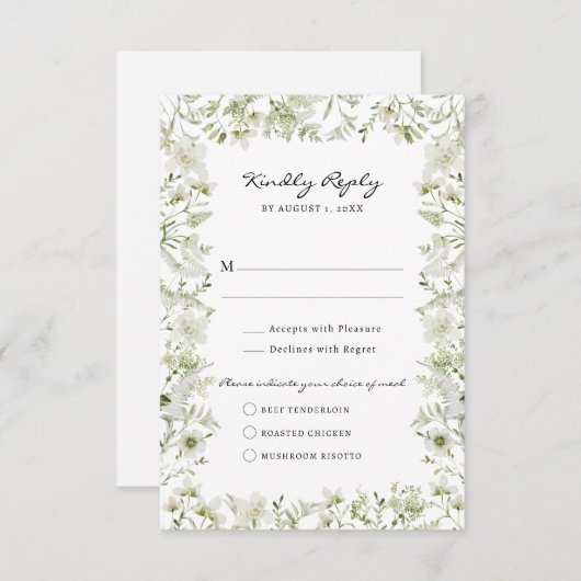 Elegant Greenery Meals RSVP Kaartje (Voorkant / Achterkant)