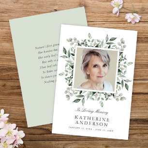 Elegant Greenery Memorial Fotoaankondiging Kaart
