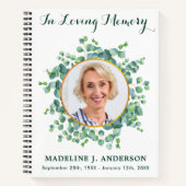 Elegant Greenery Memorial Photo Funeral Guestbook Notitieboek (Voorkant)