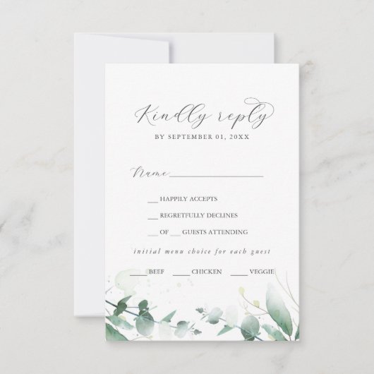 Elegant Greenery Menu Keuze RSVP-kaart (Voorkant)