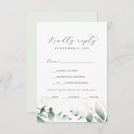 Elegant Greenery Menu Keuze RSVP-kaart (Voorkant / Achterkant)
