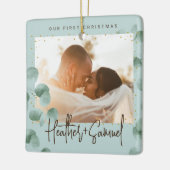 Elegant Greenery Merry and Married Photo Keramisch Ornament (Links)