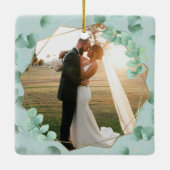 Elegant Greenery Merry and Married Photo Keramisch Ornament (Achterkant)