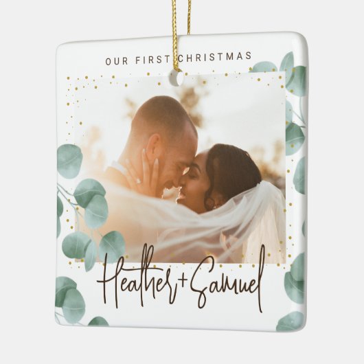 Elegant Greenery Merry and Married Photo Keramisch Ornament (Links)