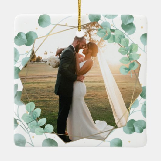 Elegant Greenery Merry and Married Photo Keramisch Ornament (Achterkant)