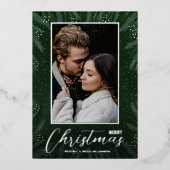 Elegant Greenery Merry Christmas Photo Folie Feestdagenkaart (Voorkant)