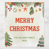 Elegant Greenery Merry Christmas Wijnlabel Wijn Etiket (Enkel label)