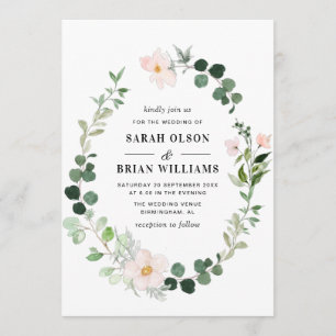 elegant greenery met blush floral bruiloft kaart
